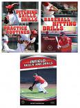 Baseball instruction set including Pitching Skills and Drills, Baseball Hitting Drills, and Infield Skills and Drills